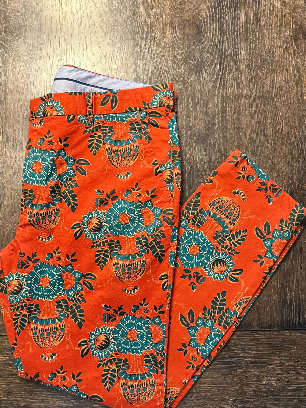 J.McLaughlin Men's 38 Orange Floral Vase Print Chino Pants